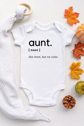 Unisex Bebek Beyaz Aunt Dictionary Kısa Kollu Çıtçıtlı Body Zıbın AUNT345
