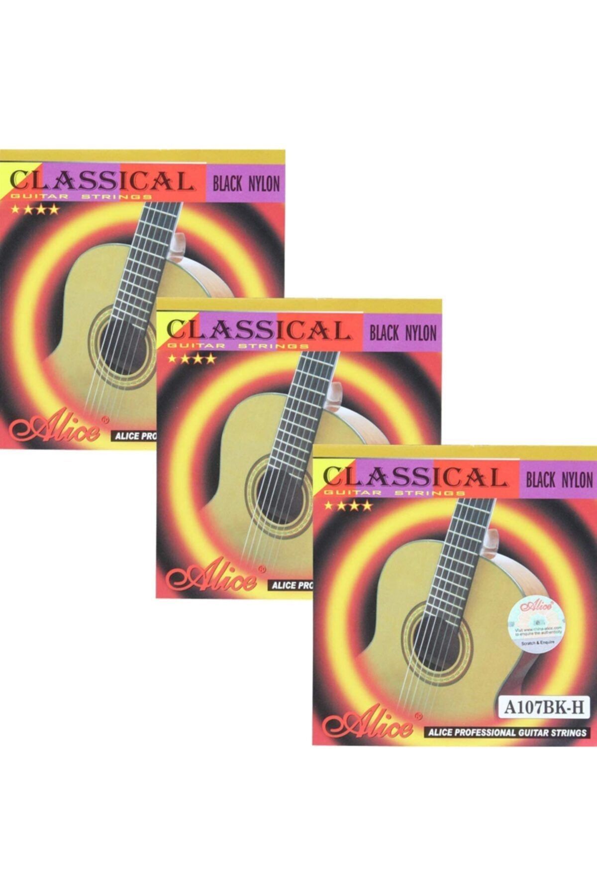 Alice-3 Pack A-107bk Classic Guitar String Set with Black Line - 3 Sets at a Time - Extra Plectrums Gift 4