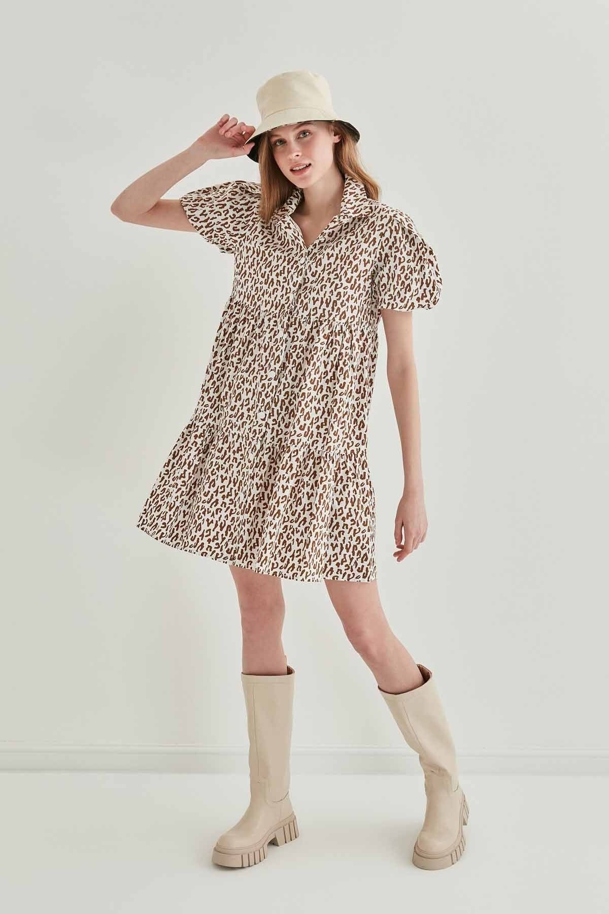 Vitrin Kleid Braun Gerüschter Saum