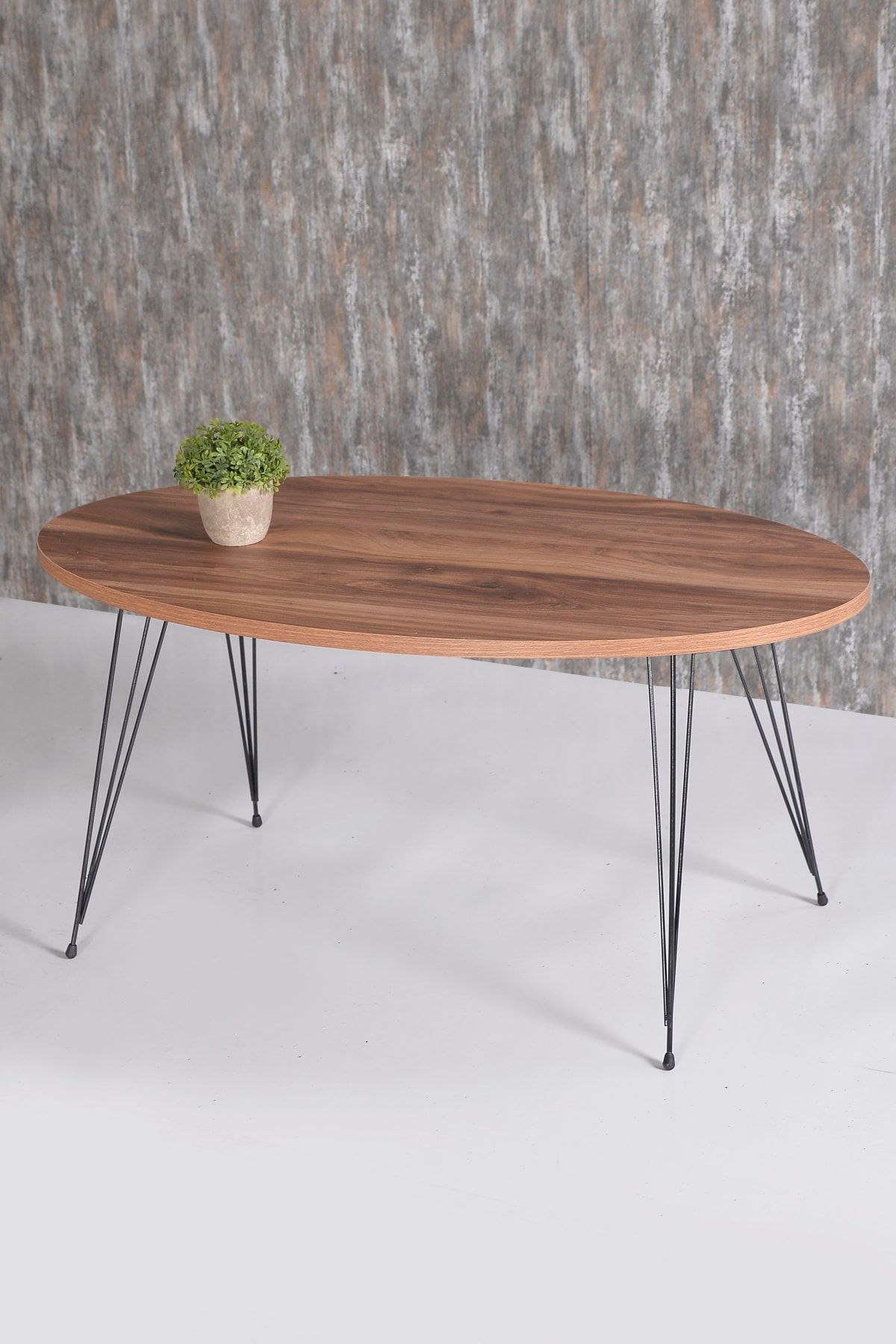Orta Sehpa Ve Zigon Sehpa Ceviz Set Tel Ayak Elips - 2
