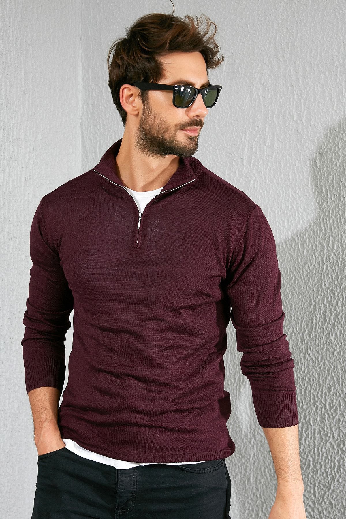Sateen Men Pullover Lila Regular Fit Fast ausverkauft