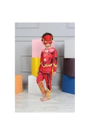 Flash Kostümü + Maske - Flaş Çocuk Kostümü - Flaş Kostümü - Tulum Kostüm flash-kostum-02