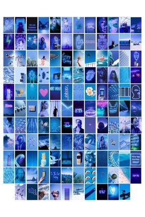 Neon Temalı Poster Seti - Mavi - Arkası Yapışkanlı Poster Kolaj Seti - 130 Adet - 10cm*15cm kolaj70neon130