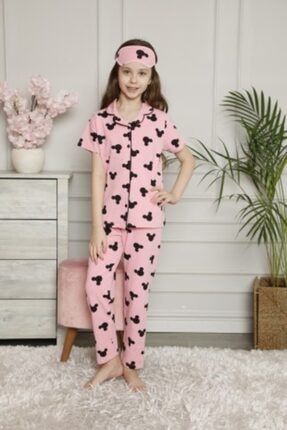 Mickey Desenli Pijama Takımı Kız Çocuk Kısa Kol Pembe Renk Yenı Sezon lolmickeylolshort