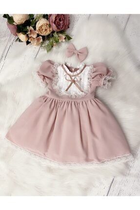 Pudra Vintage Kız Bebek Elbisesi 6300
