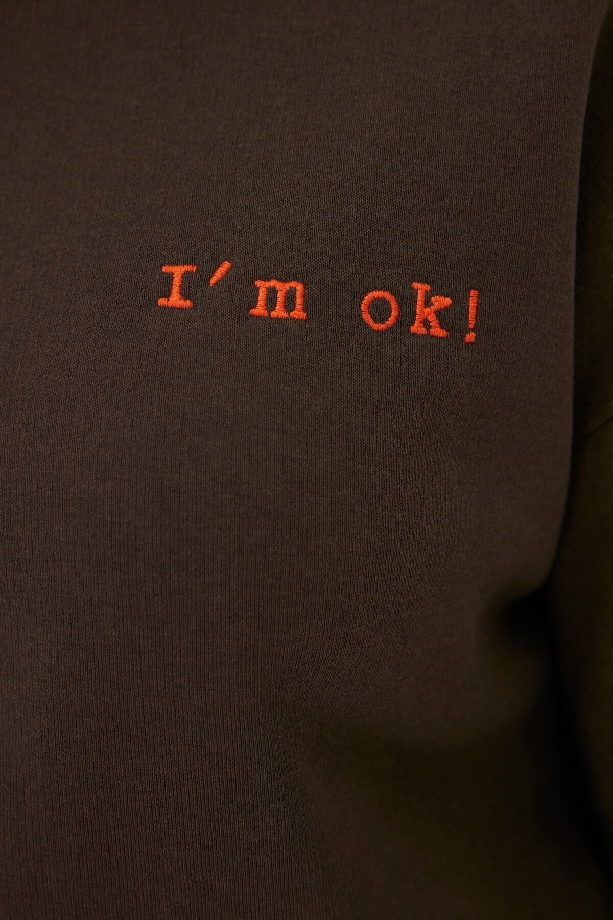 Trendyol Collection-Hnědá tlustá fleece uvnitř Regular/Normal Fit Slogan Vyšívaná pletená mikina TWOAW21SW1061 11