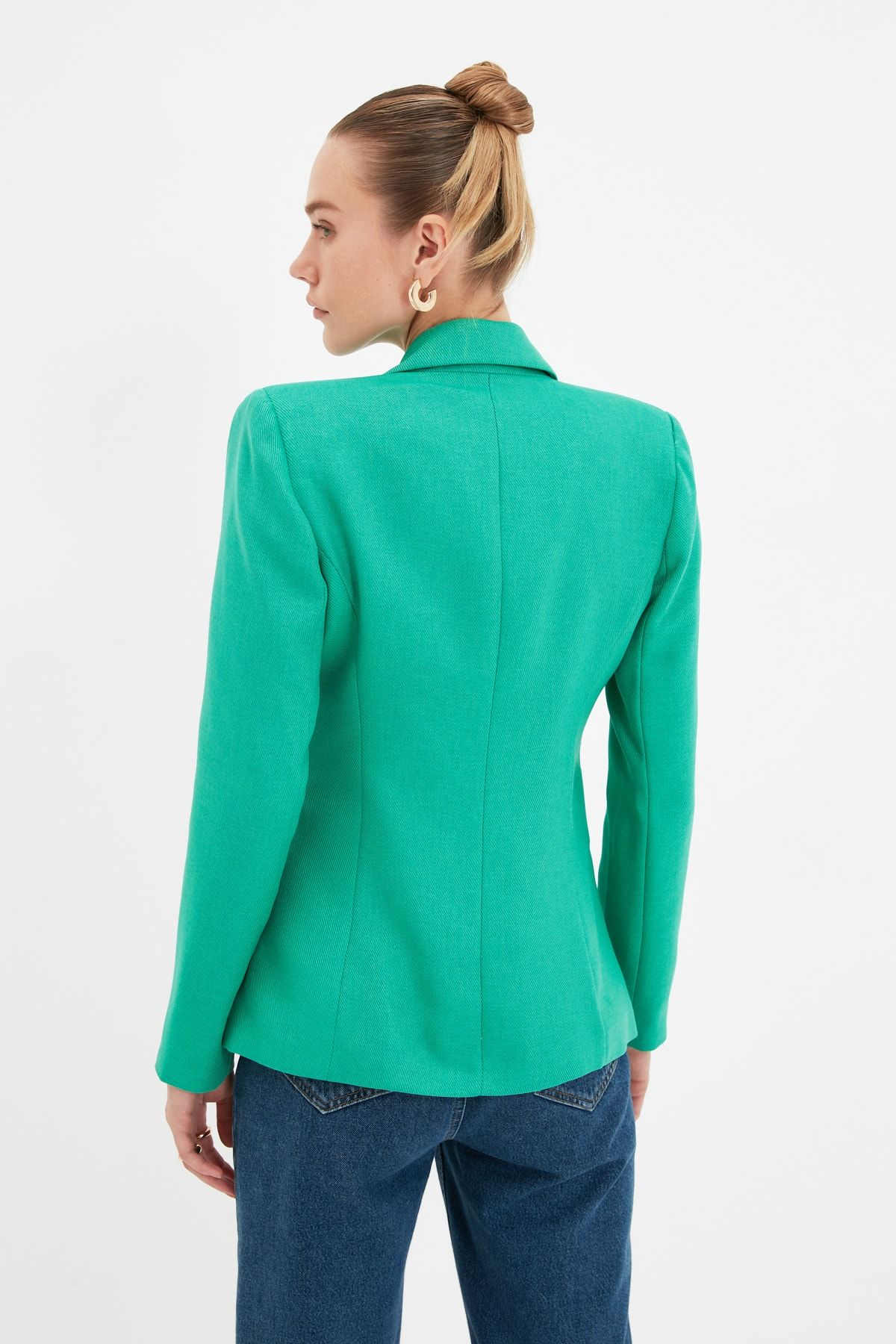Trendyol Collection-Smaragdgrüner, normal gefütterter, zweireihiger Blazer aus Webstoff mit Verschluss TWOAW21CE0345 5