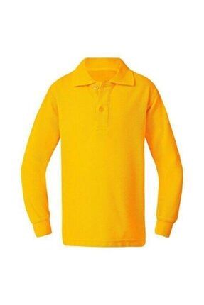 Unısex Penye Polo Yaka Sarı Uzun Kollu Okul Tişörtü KOYUSARI123