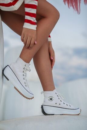 Sensiy Keten Materyal Kauçuk Taban Beyaz Renk Sneakers 593