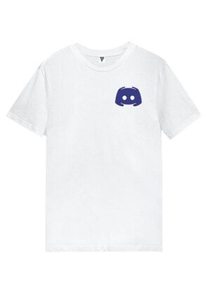 Discord Logo Baskılı Kısa Kollu Beyaz Gamer Tişört