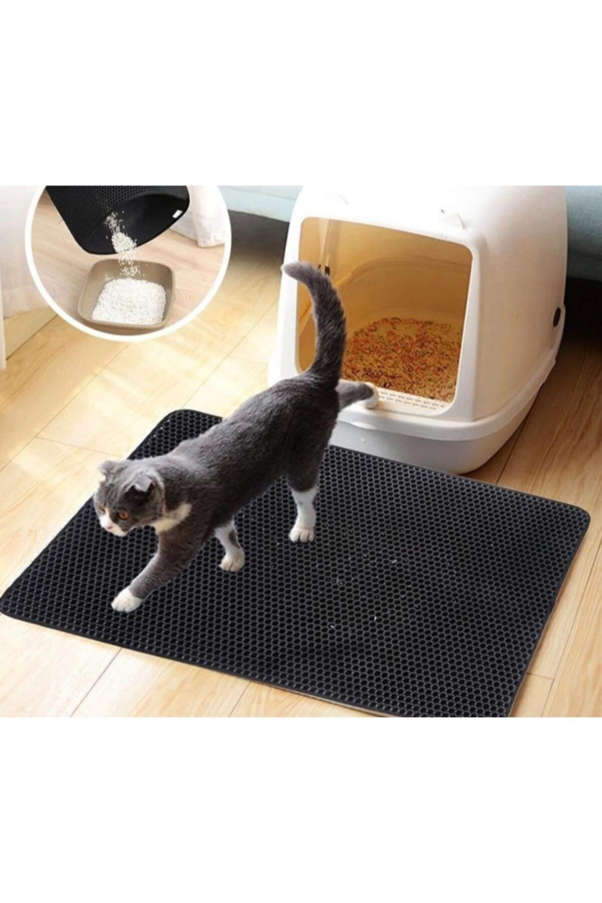Genel Markalar Gri Büyük Boy Elekli Kedi Tuvalet Önü Paspası 60x45cm Kedipaspası-60x45-gri