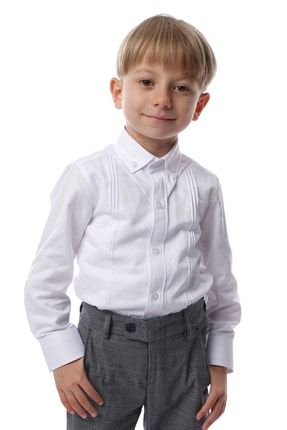 Beyaz Erkek Çocuk Pamuklu Düğmeli Uzun Kollu Gömlek A21SS0240100
