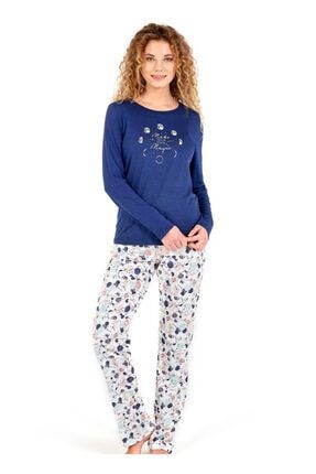 Kadın Uzun Pijama Takımı 50685 - Lacivert B50685