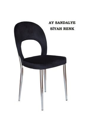 Ay Sandalye, Mutfak Sandalyesi, Silinebilir Siyah Renk Kumaş, Krom Ayaklı HR S 203