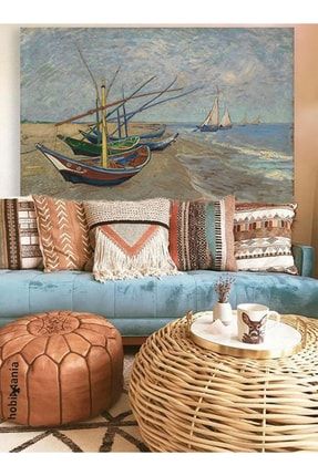 Kanvas Tablo Vincent Van Gogh Fishing Boats On The Beach At Saintes Maries 60x120 Cm Dekorasyon vangoghboats60x120