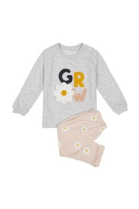 Kız Bebek Gri Papatyalı Sweatshirt Takım 2'li LT2021GRW01