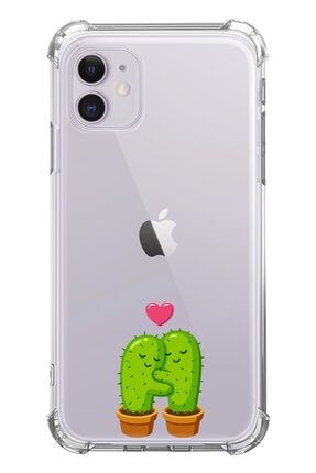 Apple Iphone 11 Köşe Korumalı Anti Shock+ Tam Kaplayan 5d Cam Desenli Cactus Loves 1449 i11anti5d2