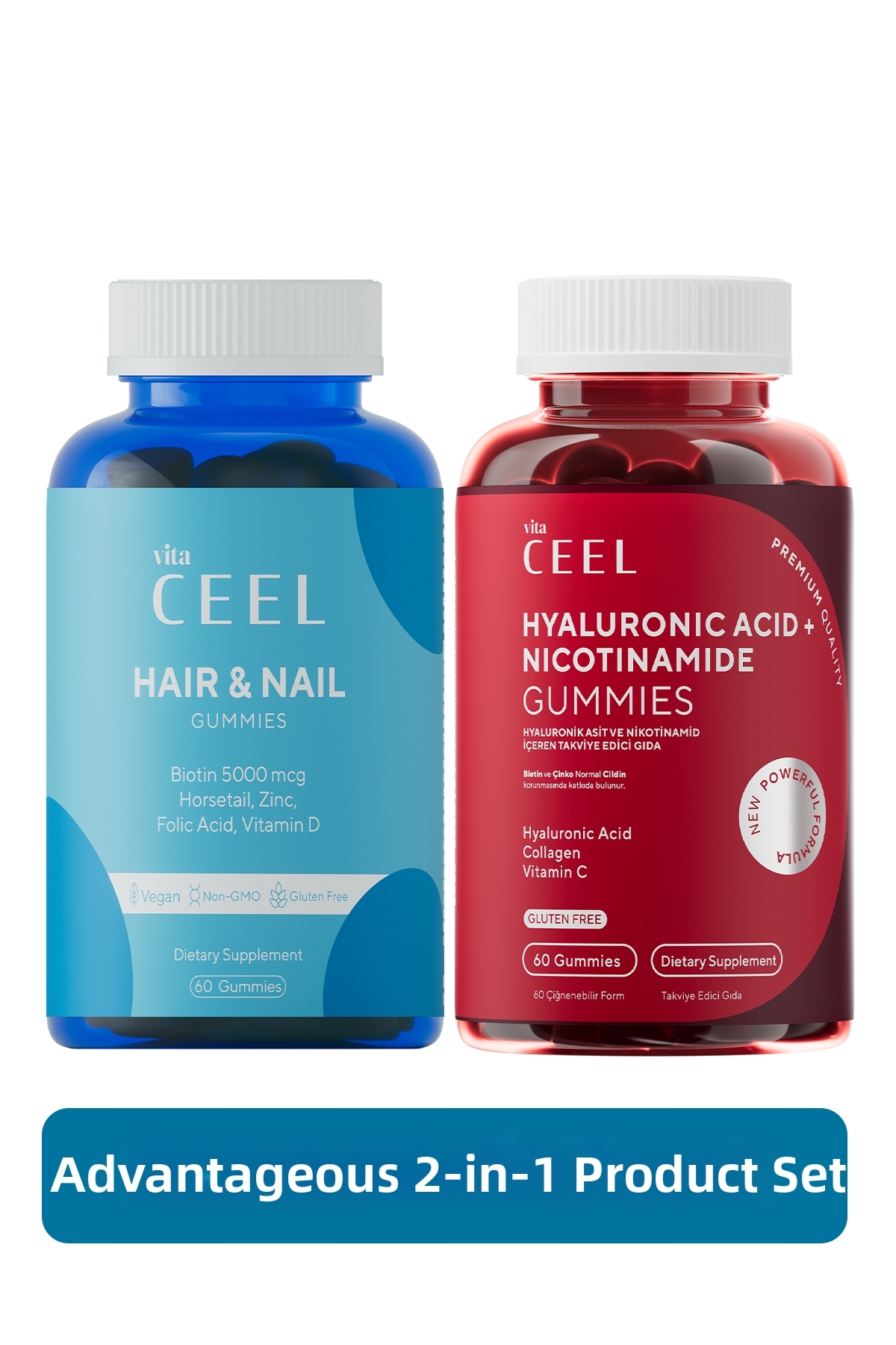 VitaCeel 2 Pack Skin and Hair & Nail Gummy Vegan Chewable Vitamin