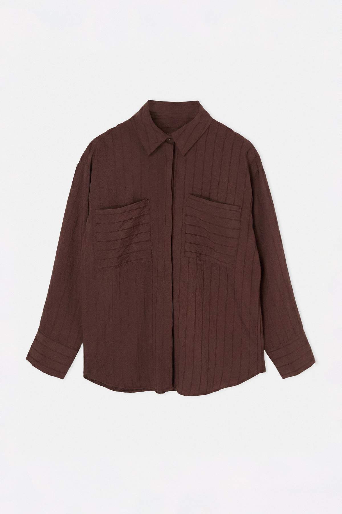 Drop by Trendyolmilla Kahverengi Oversize Cift Cepli Gömlek TDRSS26GO00110