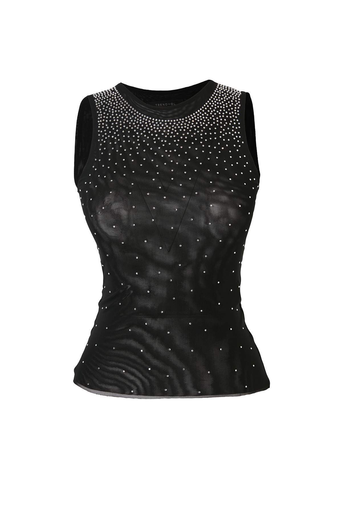 Trendyolmilla Siyah Yerleşimli Taş Baskılı Party Bluz TPRAW27BZ00008