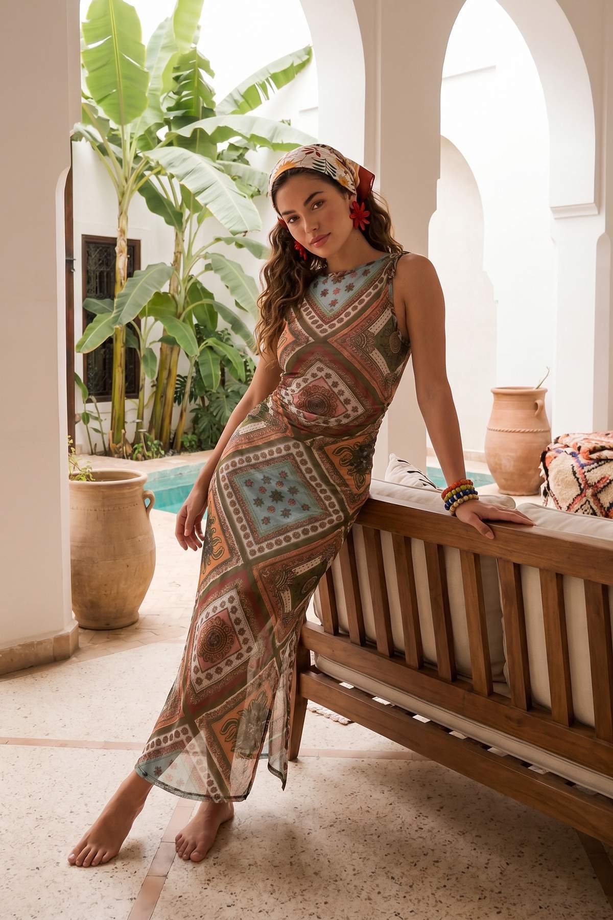 Trendyol Kollektion Geometrisch gemustertes, gewebtes, transparentes Maxi-Str...