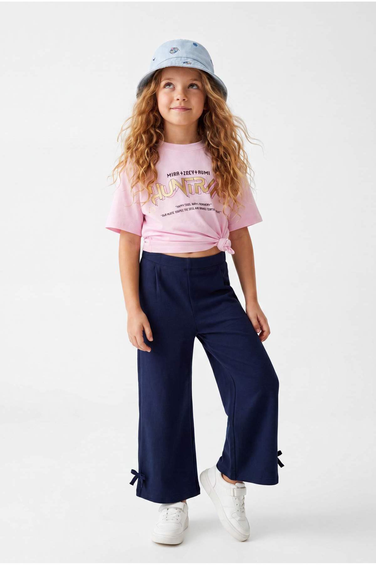 TRENDYOLKIDS Navy Blue Girls' Ribbon Plain Knitted Trousers Tkdss26Pl00003