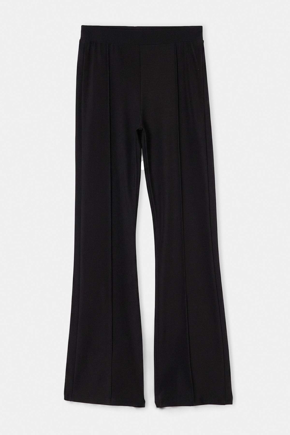 Trendyolmilla Siyah Düz Wide Leg Yüksek Bel Geniş Paça Regular Scuba Krep Örme Pantolon TWOAW27PL00002