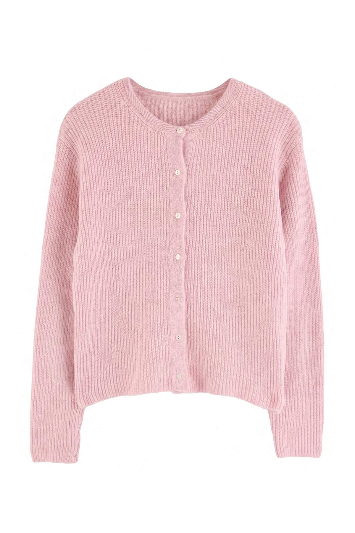 Trendyolmilla Wardrobe Essenstials Pembe Yumuşak Bisiklet Yaka Triko Hırka TWOAW27HI00103