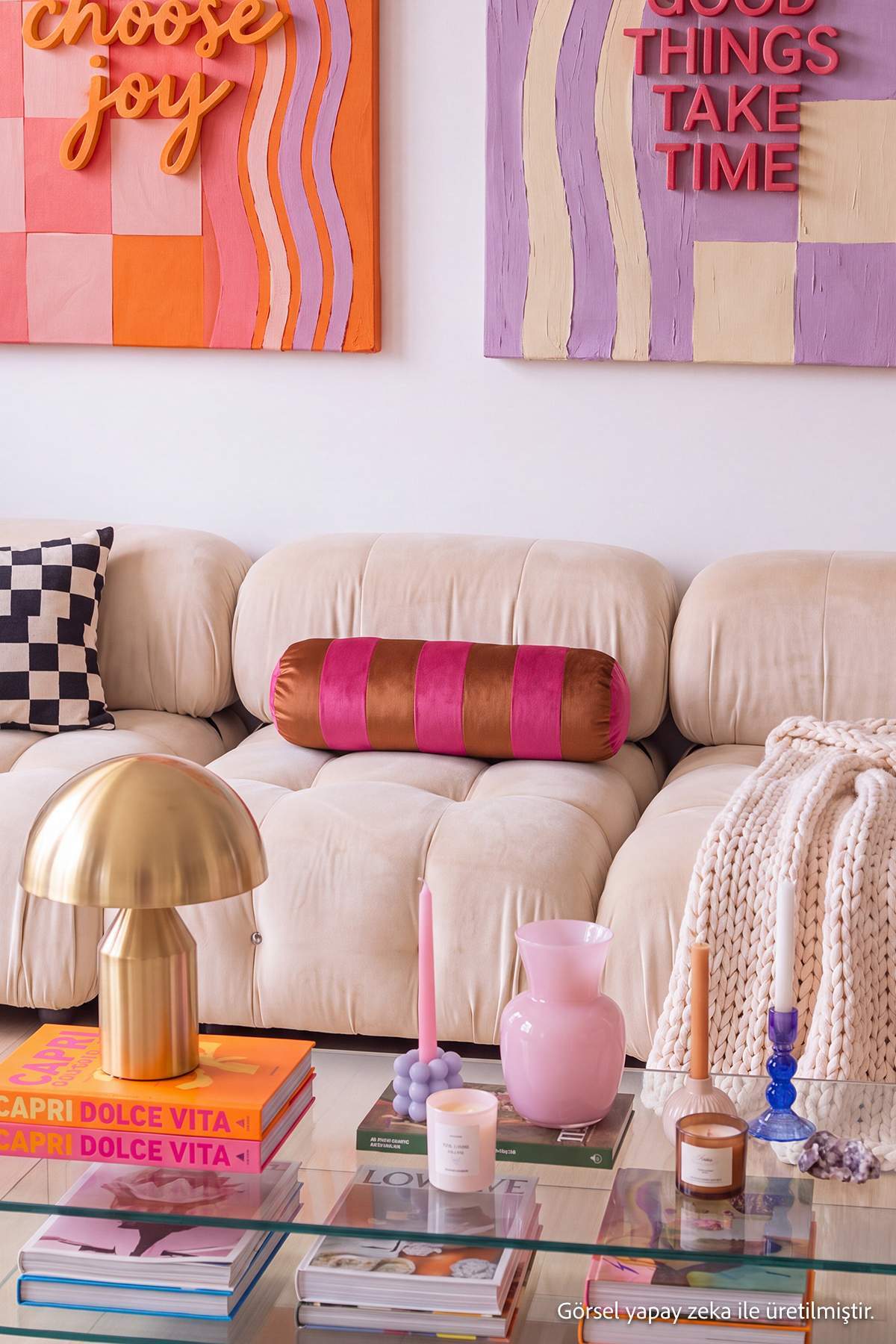 Trendyol Home Fuchsia-Orange Velvet Padded Cylinder Cushion 50cm Tphaw27Kkk00002