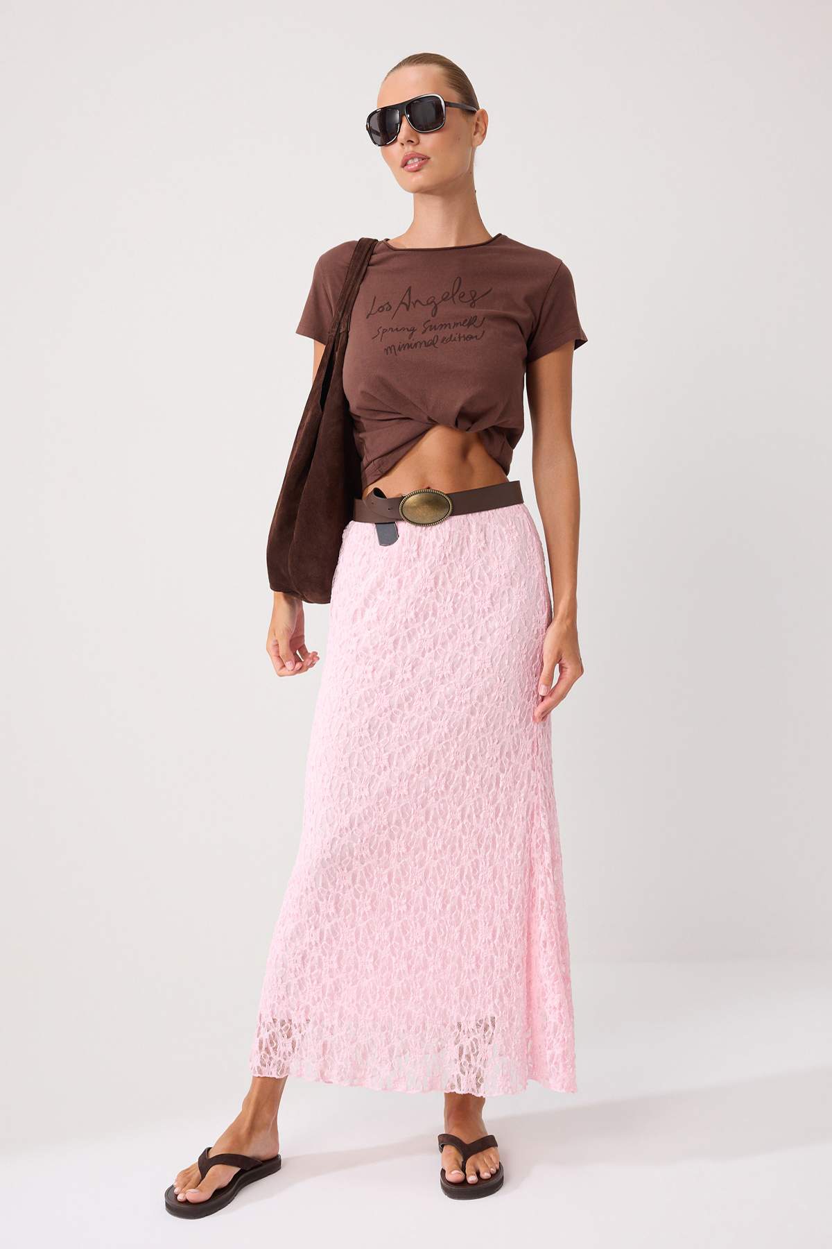 Trendyolmilla Pembe A Line Astarlı Dantel Maxi Esnek Örme Etek TWOSS25ET00149