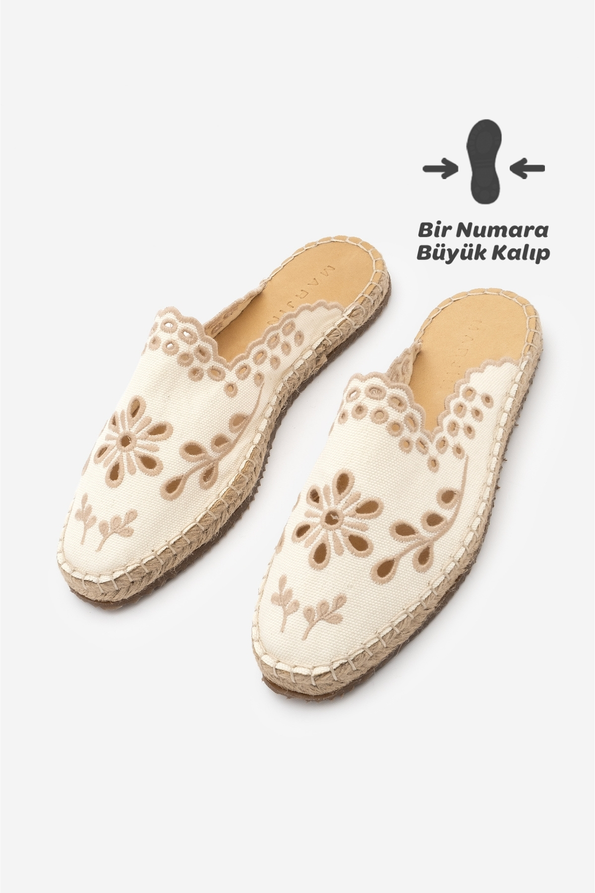 Women's Linen Embroidered Patterned Closed Front Jute Espadrilles Slippers Talune Ecru Linen