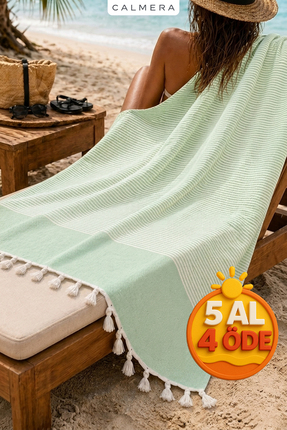 Calmera Çizgili Peştemal | Pamuk - Doğal Saçaklı | Plaj, Havuz, Spa, Sauna, S...