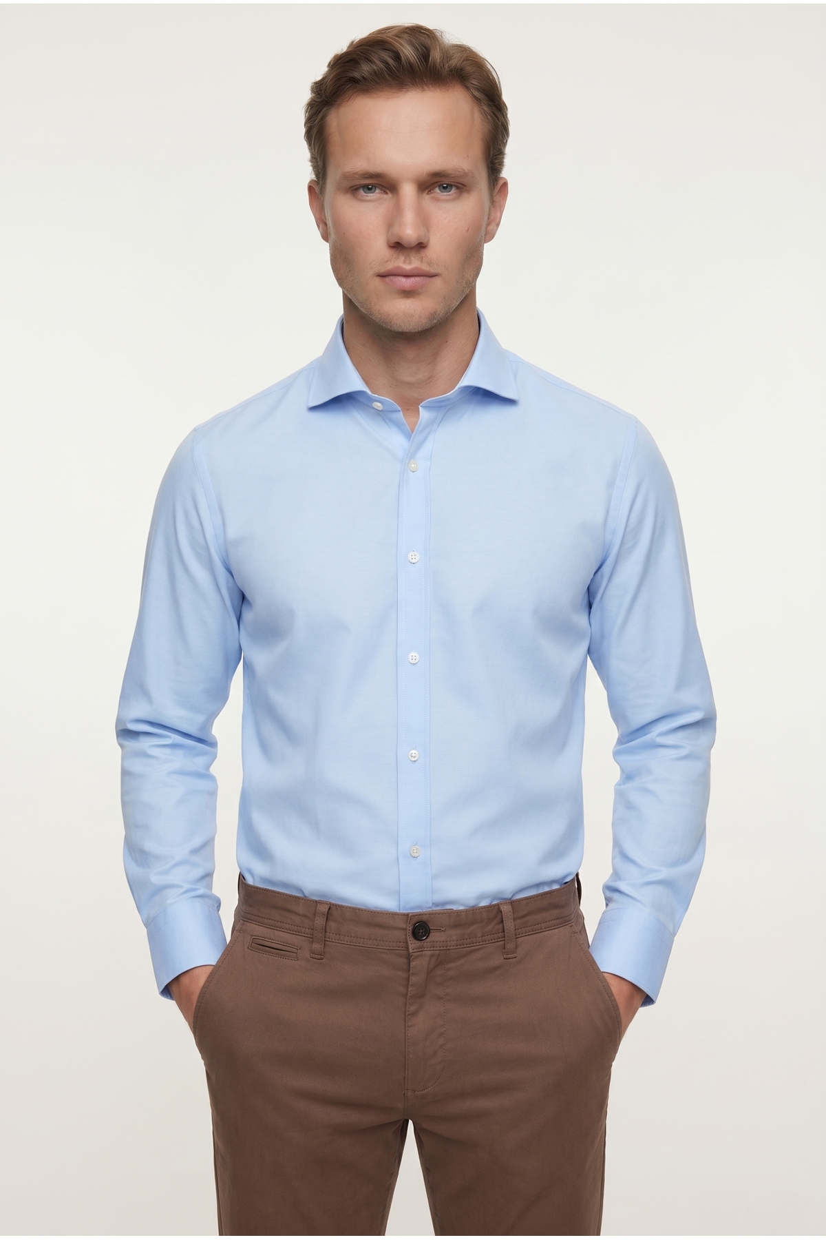 Ds Groom Slim Fit Blue Classic Tie Down Long Sleeve Easy Iron Shirt