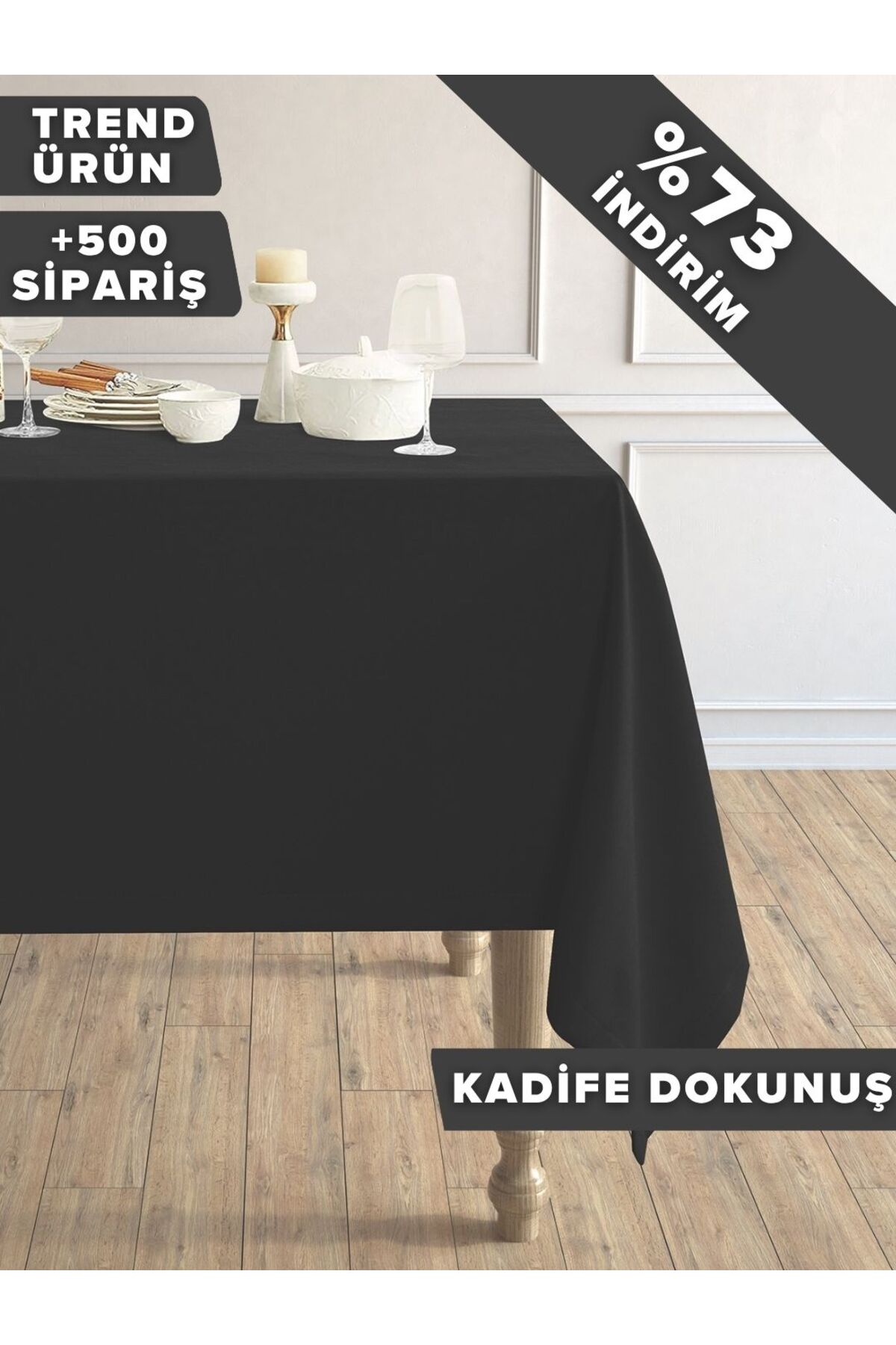 Daily Series Velvet Textured Black Color Tablecloth