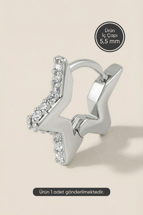 Hetra Gümüş Renkli Cerrahi Çelik Yıldız Biçimli Zirkon Halka Piercing – Helix...