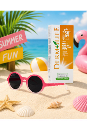 Dermolife Leke Karşıtı 50+ Güneş Kremi + Picco Pembe-Beyaz Bebek Güneş Gözlüğü