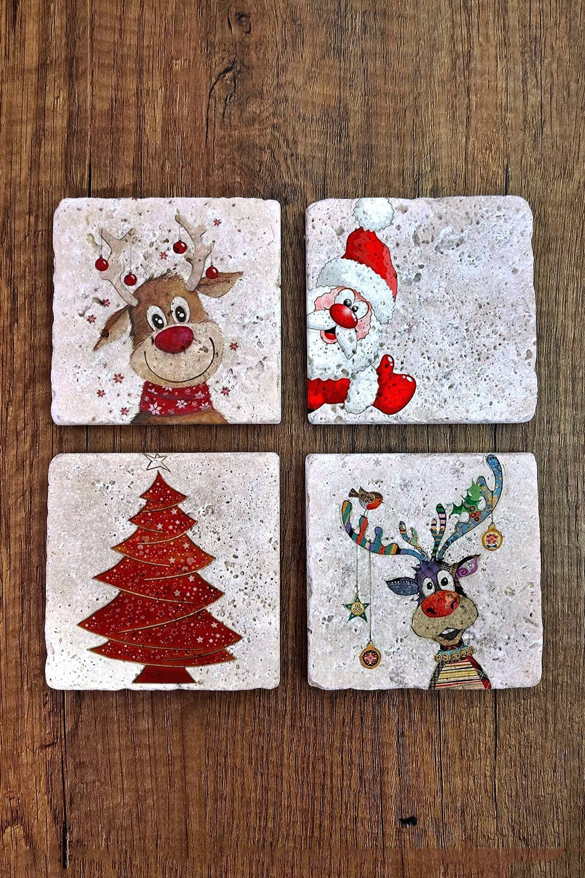 New Year - New Year Natural Stone Coaster Uv Printed Set of 4 - Stone Coasters
