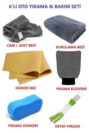 M.Y. TASO 6'lı Mikrofiber Oto Yıkama Seti Kurulama Bezi Cam Bezi Güderi Oto E...