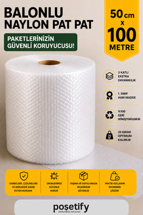 POŞETİFY 50 cm x 100 m Balonlu Naylon Patpat | 1. sınıf | 3 Katlı | 50 m2 | 3...