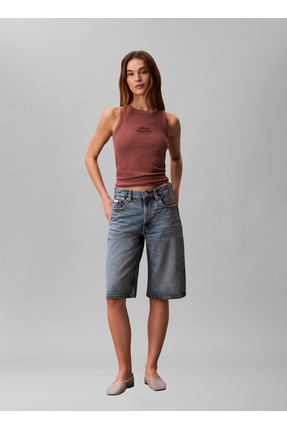 Calvin Klein Jeans Kahve Kadın Nakışlı Atlet SL 2X2 BABY RIB LOGO CREW TANK
