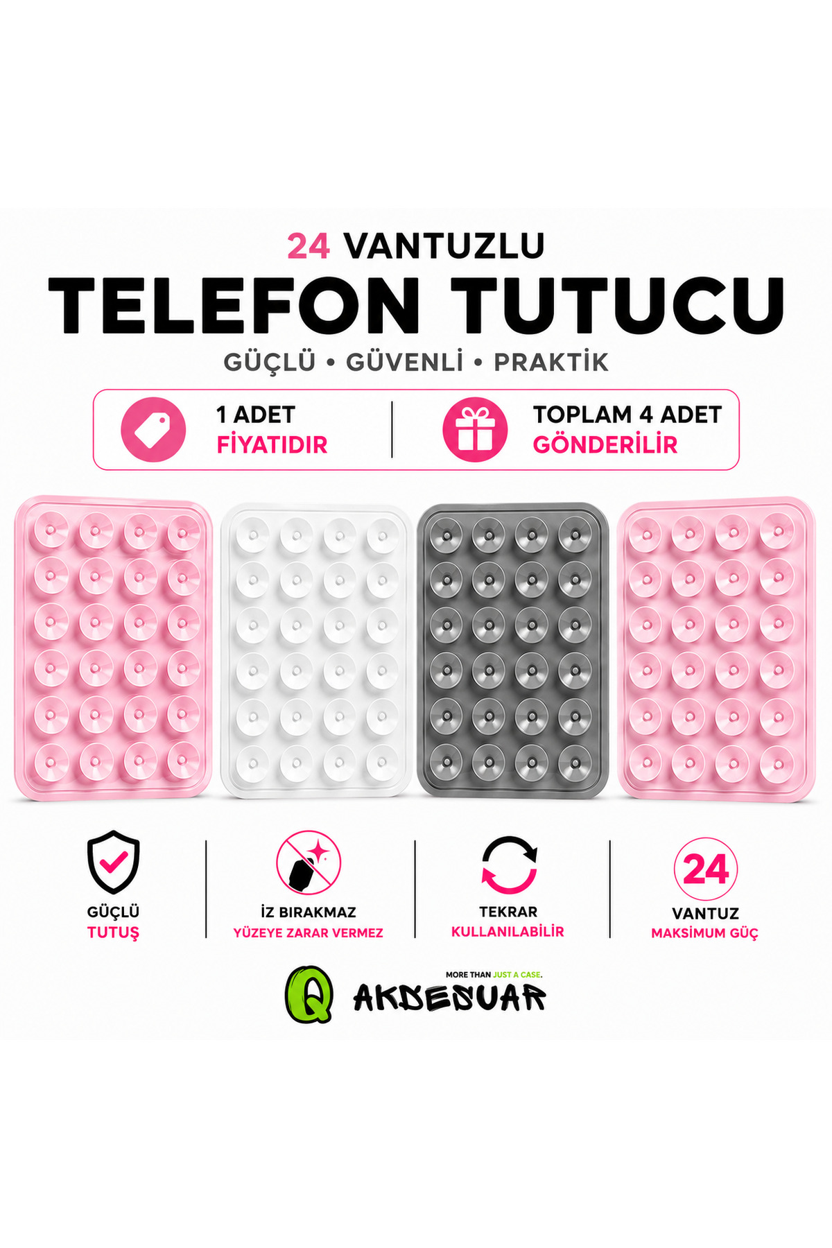 Q Aksesuar Vakumlu Slikon Vantuz Telefon Tutucu, Cep Telefonu İçin Yapışkanlı Kaymaz Tutucu Cama Yapışan vantuz