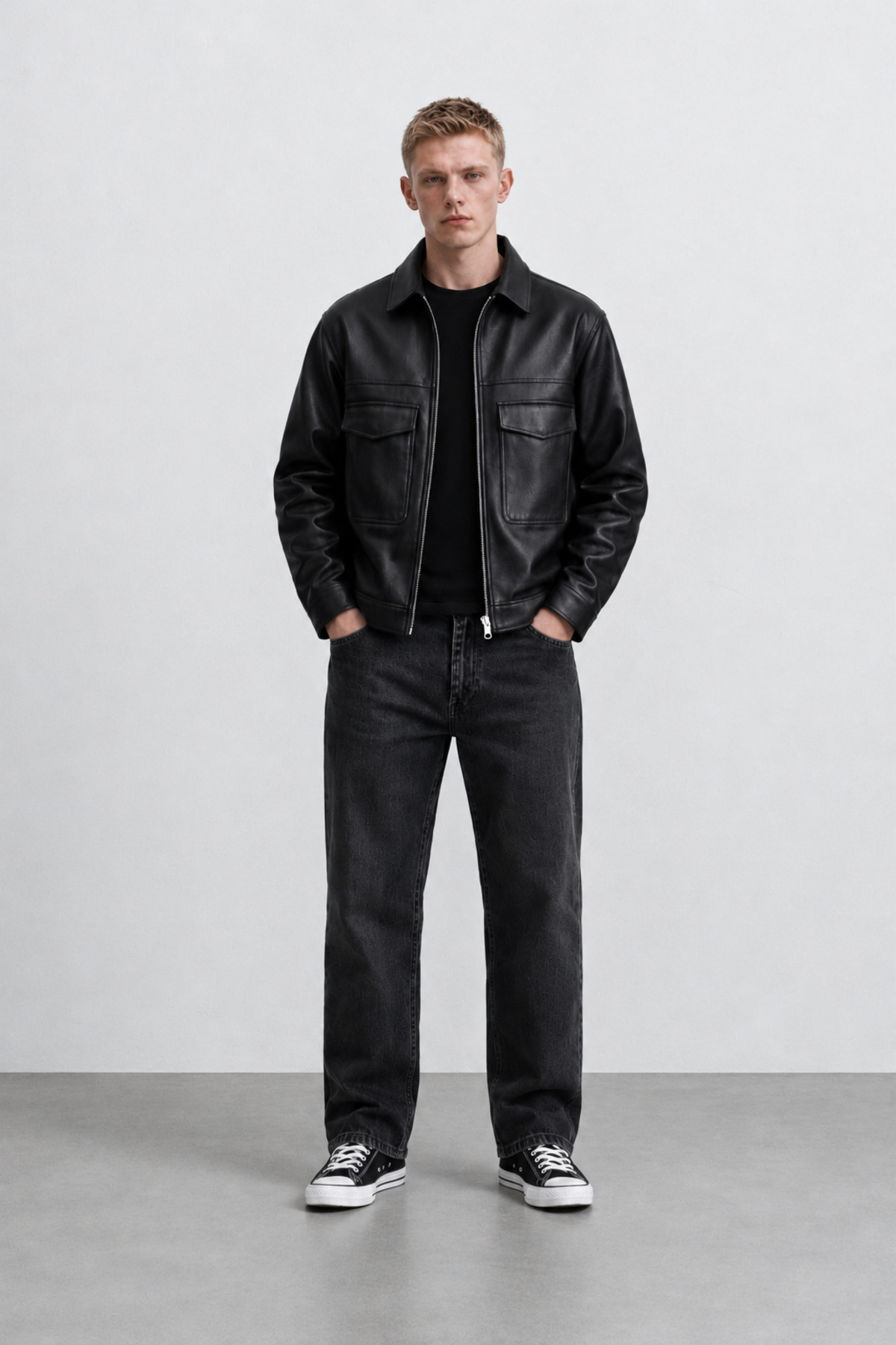 OHM OHEPMODA Oversize Rahat Kalıp Cep Detaylı Erkek Deri Ceket görsel 3