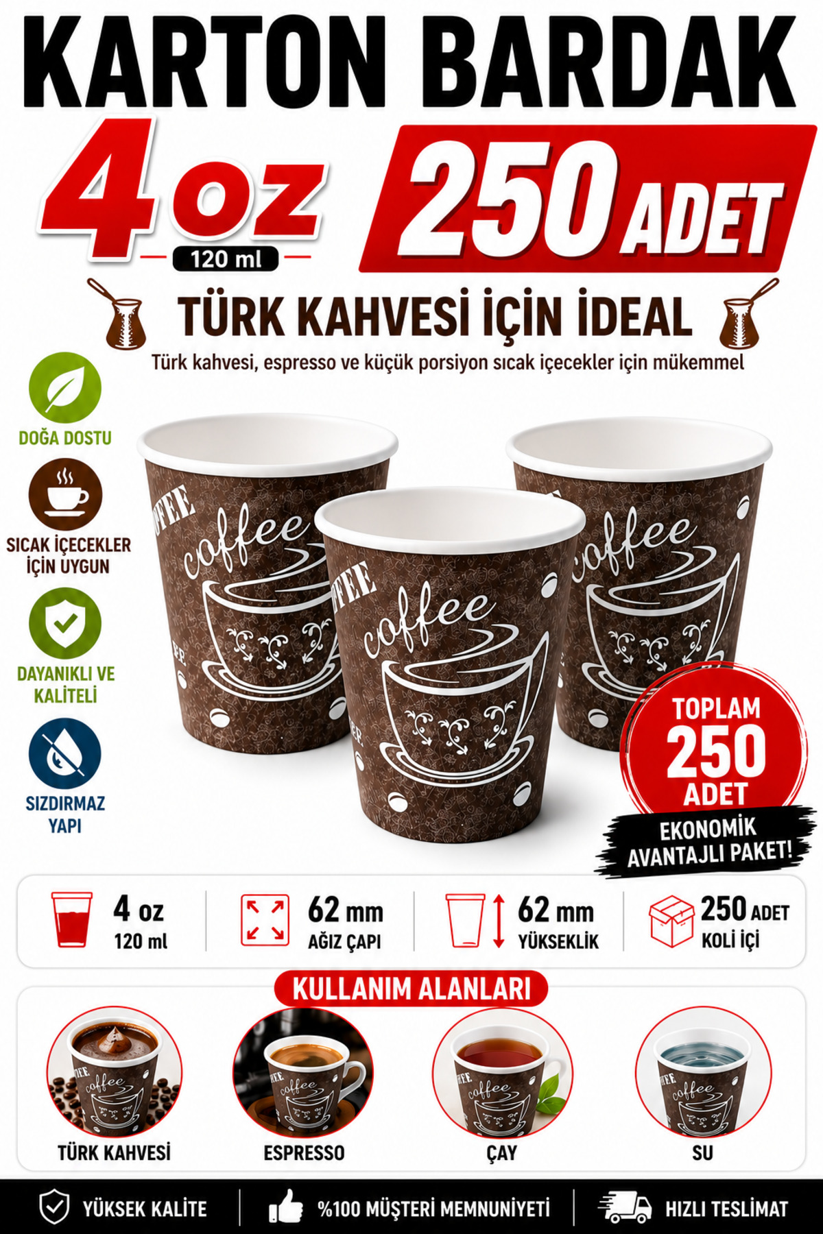 4 Oz Karton Bardak 250 Adet Küçük Boy (Türk Kahvesi̇,Espresso Boyu) 120ml — Koksal Pack — Plastik Bardak