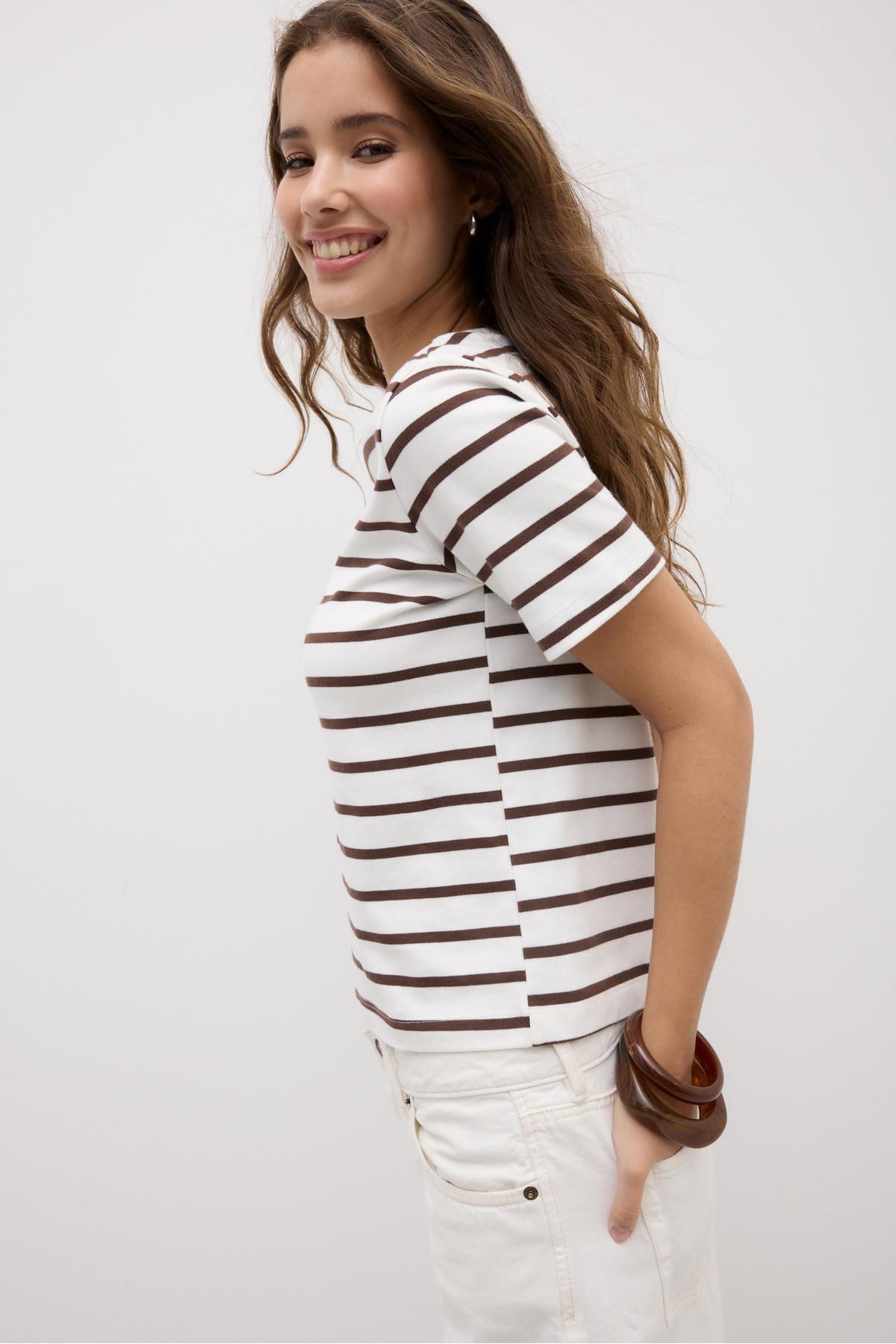 Stradivarius Çizgili, heavy weight, regular fit basic tişört görsel 3