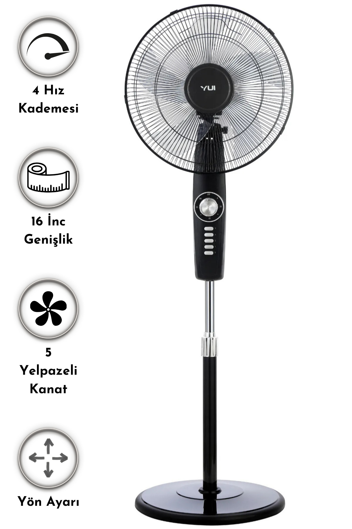 F49 Black 16 Inch 50W 4 Stage 5 Propeller Rotary Head Fan