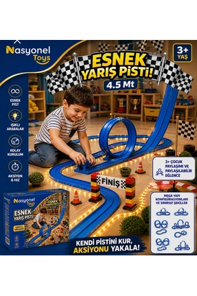 NASYONEL TOYS 4.5 Metre Esnek Yarış Pisti Mavi Flex Track Pist Parça Set