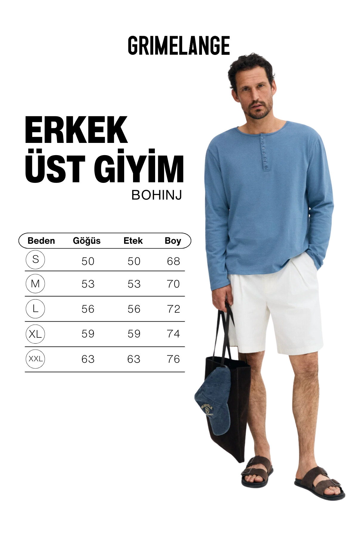 GRIMELANGE BOHINJ Erkek Yumuşak Ve Organik Pamuklu Hakim Yaka Düğmeli Uzun Kollu İndigo T-Shirt görsel 6