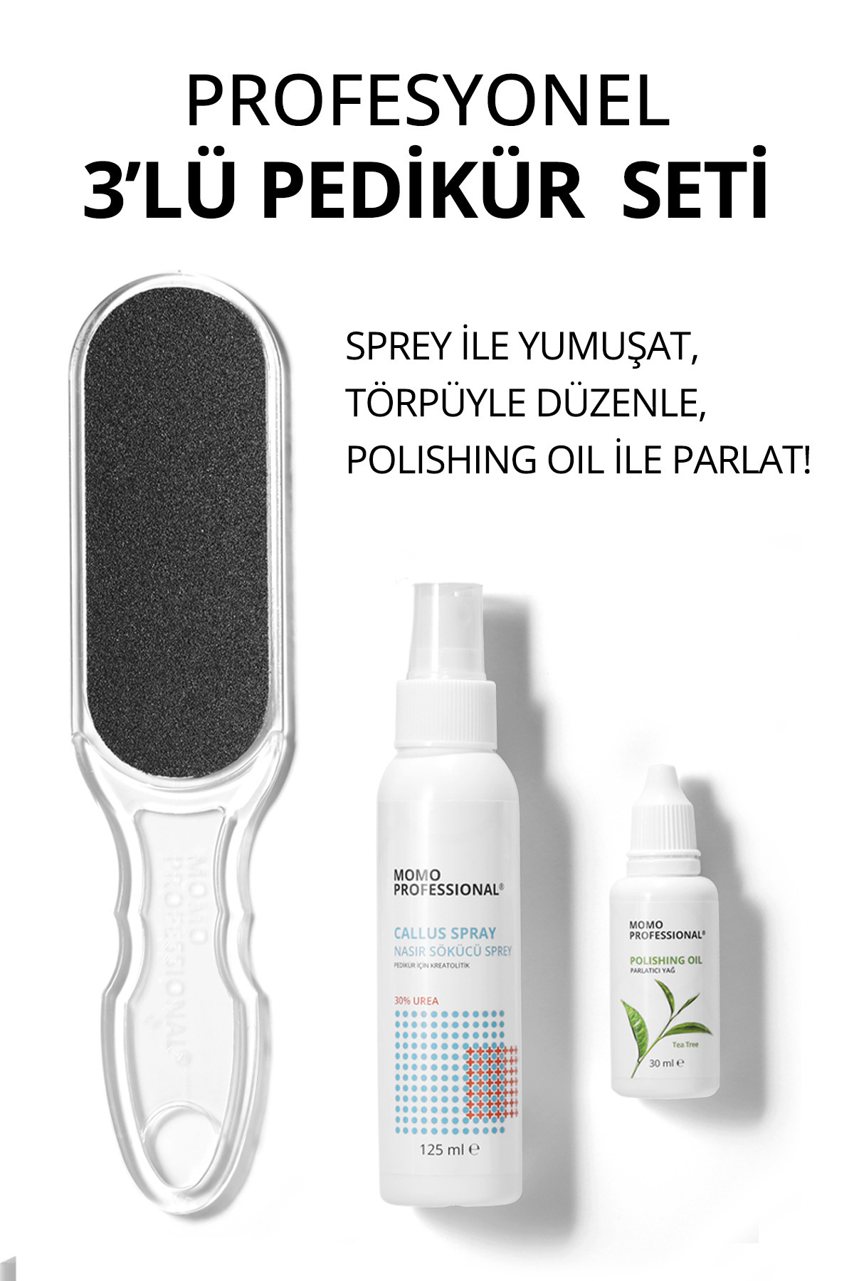 Profesyonel Pedikür İçin 3’lü Set, Nasır Sökücü Sprey 125 ml, Topuk Törpüsü 100/180 Grid, Parlatıcı — Bundle6 — تصویر 3 از 5