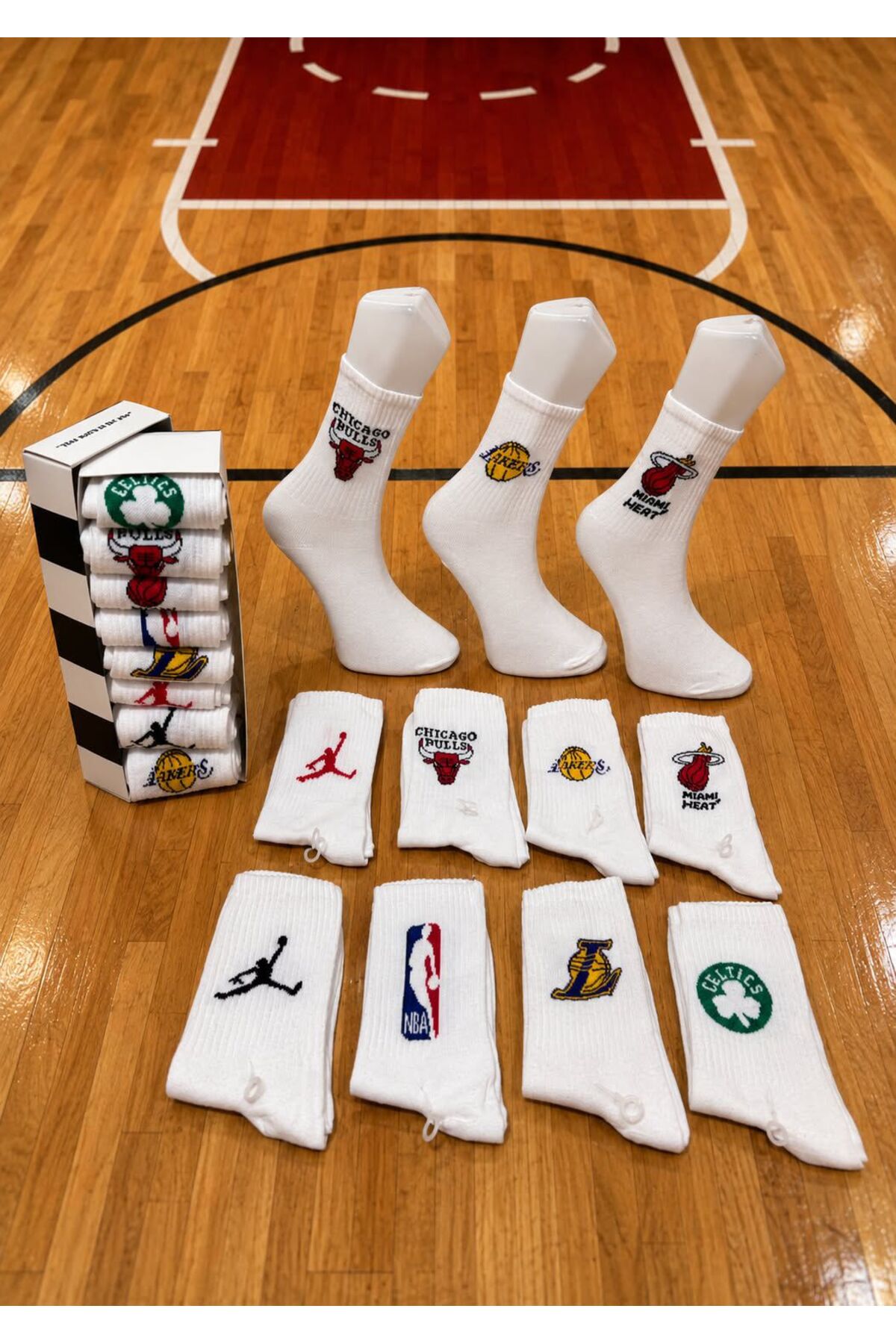 AyganStore Özel Kutulu 8’li Seri Basketbol Temali Kolej Tenis Çorap görsel 2