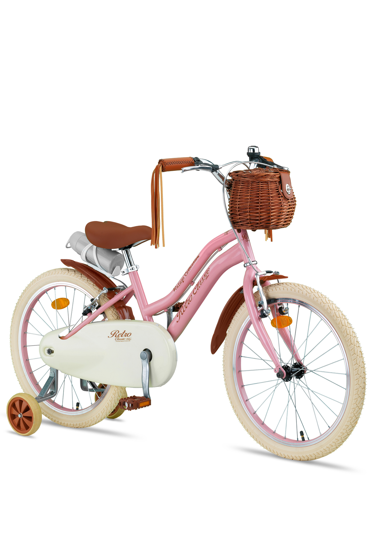 Retro Classic Special Series, 20 Wheel Children's Bicycle with Wicker Knitted Basket, Leather Handlebar, 6-9 Years Old Children's Bicycle